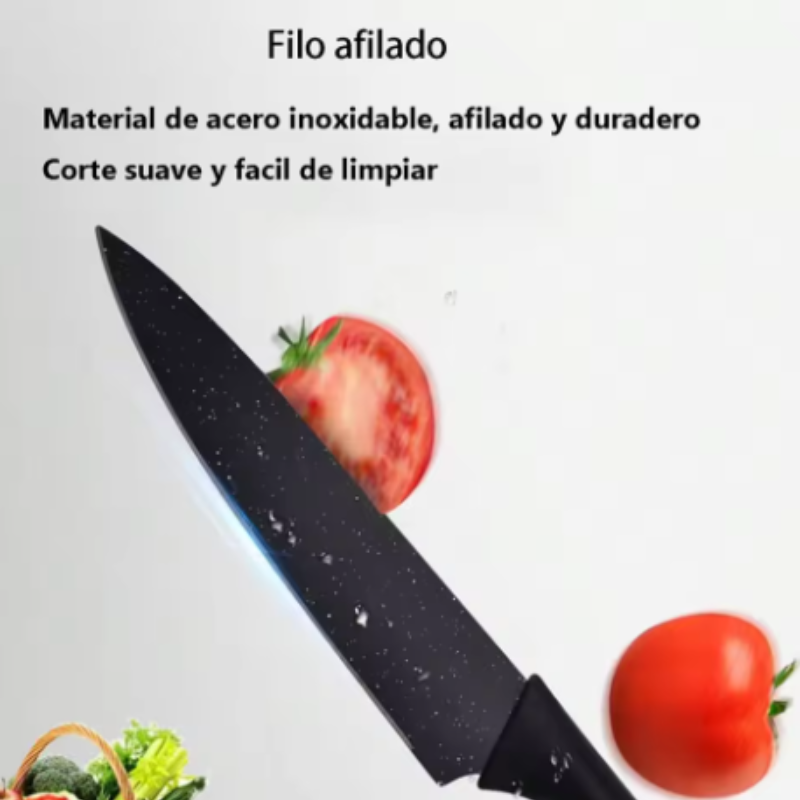 6 cuchillos de cocina con hojas de acero inoxidable